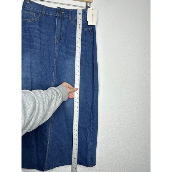 Commense Front Split Raw Hem Denim Midi Skirt S NWT - Picture 3 of 7